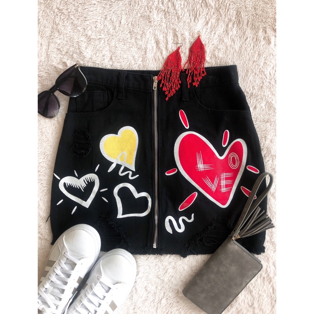 Zip front denim skirt